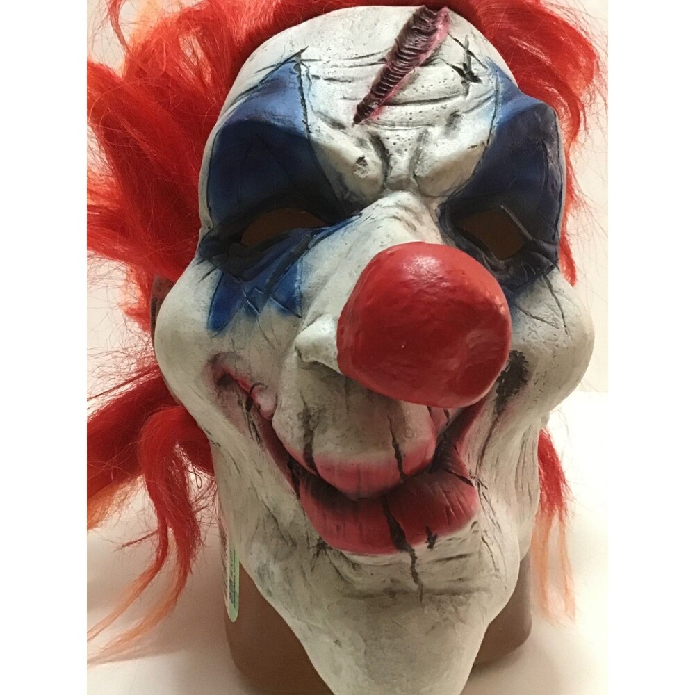 Halloween Scary Evil Clown Red and Orange Hair Creepy One Size Rubber Latex Mask